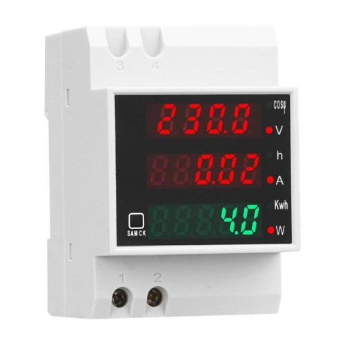 SINOTIMER SDM004 Misuratore di rilevamento multifunzione per tensione CA su guida DIN, corrente, ora, energia elettrica