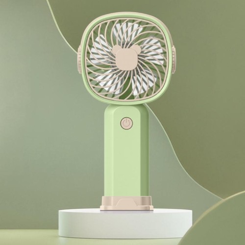 Mini ventilatore multifunzionale portatile portatile con funzione di supporto per telefono, colore: giallo verde senza batteria