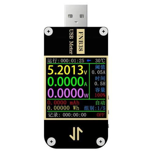 FNIRSI FNB38 Tester di protocollo di ricarica rapida capacità misuratore di tensione e corrente USB (nero)