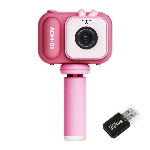 Schermo IPS da 2,4 pollici Mini videocamera per bambini con doppia lente da 48 MP Fotocamera digitale con scheda TF 64G Coniglietto rosa