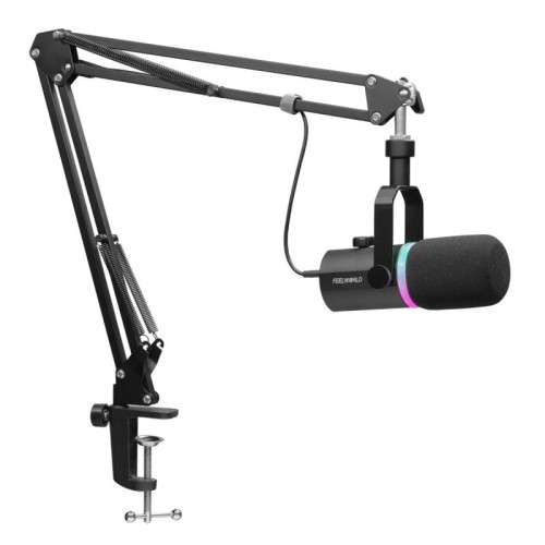 FEELWORLD PM1-AS Microfono dinamico XLR/USB per podcasting, registrazione, giochi, streaming live con braccio (nero)