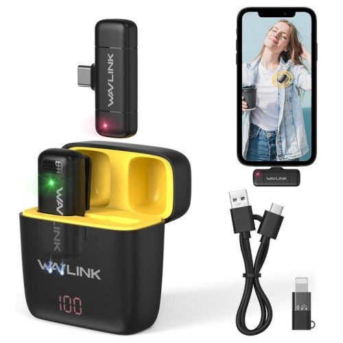 Microfono wireless lavalier con riduzione del rumore WAVLINK WS-WAJ606C1 con ricevitore RX a 8 pin