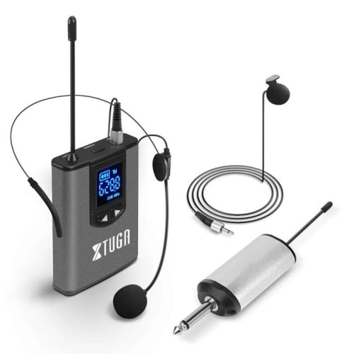 Sistema microfono lavalier con cuffia wireless UHF XTUGA A1 con trasmettitore bodypack (nero)