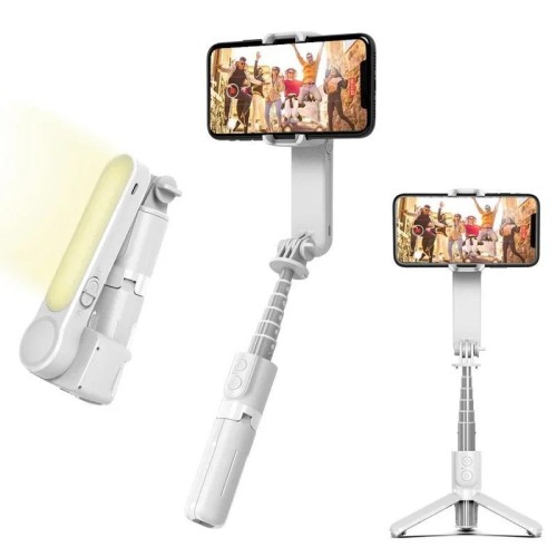 L09 Mini stabilizzatore portatile pieghevole anti-vibrazione Bluetooth Beauty Fill Light Selfie Stick (bianco)