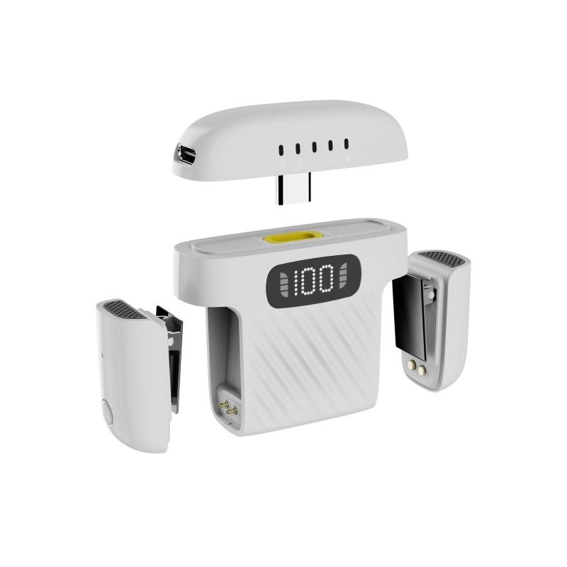 Uno o due mini microfoni wireless con clip per collare e cancellazione del rumore con custodia di ricarica (nero)
