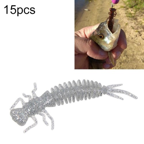 15 pezzi esca esca morbida in silicone con larve a 8 colori, dimensioni: 75 mm (argento)