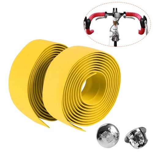 1 paio TOSEEK New Cycling Road Bike Sport Bicycle Cork Manubrio Tape Wrap + 2 Bar Plug (Giallo)
