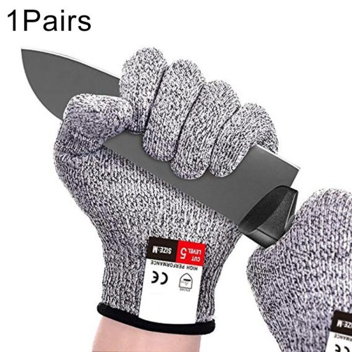 Un paio di guanti da giardinaggio resistenti al taglio Guanti da lavoro di sicurezza antiusura anti-taglio a 5 livelli HPPE per uso alimentare, taglia: M, lunghezza: 22 cm (nero)