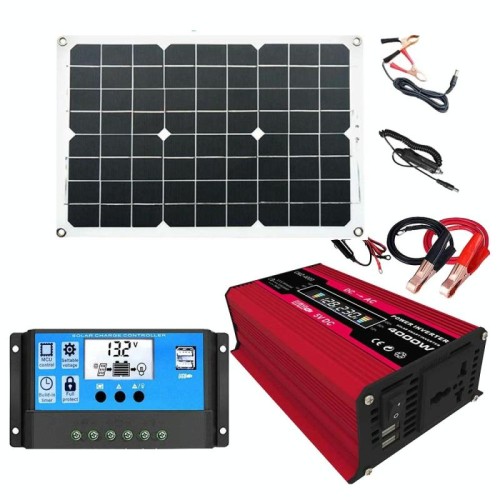 Inverter del sistema di energia solare Zhi Zun + controller 30A + pannello solare 18W 18V, specifica: rosso da 12V a 220V