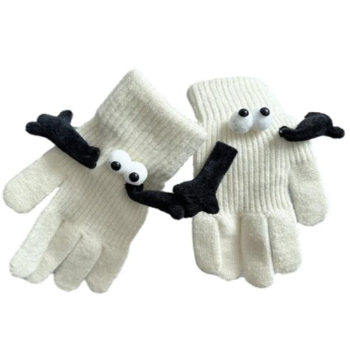 Autunno Inverno Coppia Studenti Magnetici Caldi Guanti Bambole Carine All'aperto Mano Nella Mano Guanti, Taglia: Media (Bianco)