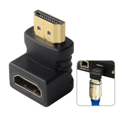 Adattatore da HDMI 19 pin maschio a HDMI 19 pin femmina ad angolo di 90 gradi (placcato in oro) (nero)