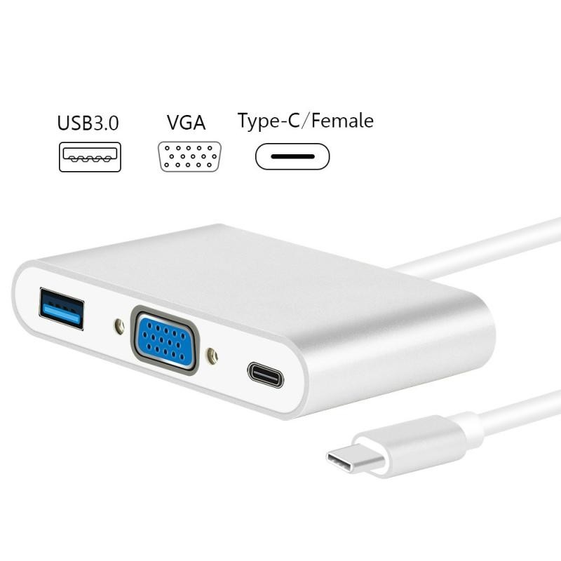 L'adattatore hub da USB tipo C a VGA 3-in-1 supporta tablet e laptop USB tipo C per Macbook Pro / Google ChromeBook (oro)