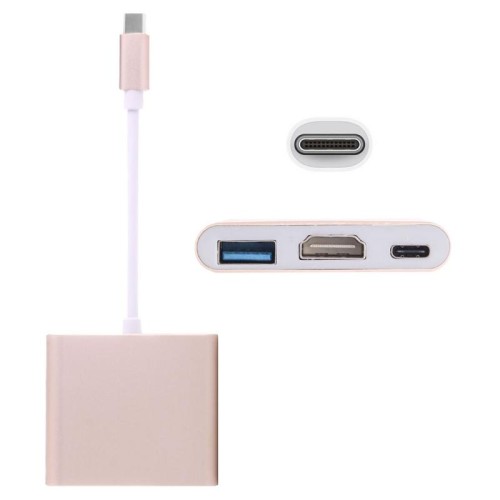 Adattatore USB-C / Type-C 3.1 maschio a USB-C / Type-C 3.1 femmina e HDMI femmina e USB 3.0 femmina (nero)