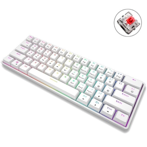 Leaven K28 61 Keys Gaming Office Computer RGB wireless Bluetooth + cablato Dual mode Keyboard meccanico, cabel lunghezza: 1,5 m, colore: rosso Axis (bianco)