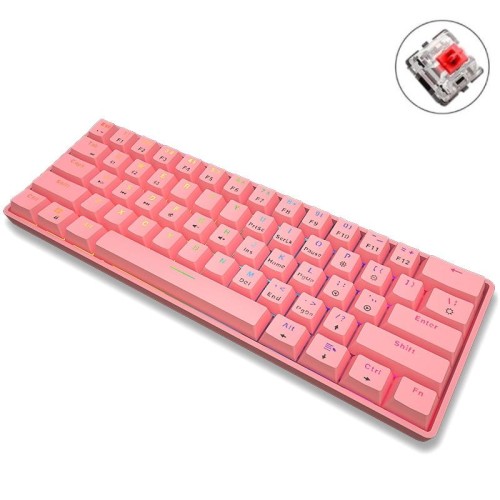 Leaven K28 61 Keys Gaming Office Computer RGB wireless Bluetooth + cablato Dual mode Keyboard meccanico, cabel lunghezza: 1,5 m, colore: assi rossi (rosa)
