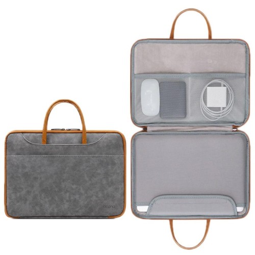 Borsa per computer portatile impermeabile completamente aperta in pelle Baona, dimensioni: 13/13,3 pollici (grigio marrone)