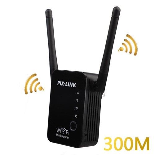 PIX-LINK 2.4G 300Mbps WiFi Amplificatore di segnale Router wireless Ripetitore a doppia antenna (spina UK)