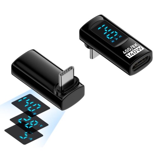 Adattatore stereo con display digitale da tipo C/USB-C a tipo C/USB-C PD 140W (nero)