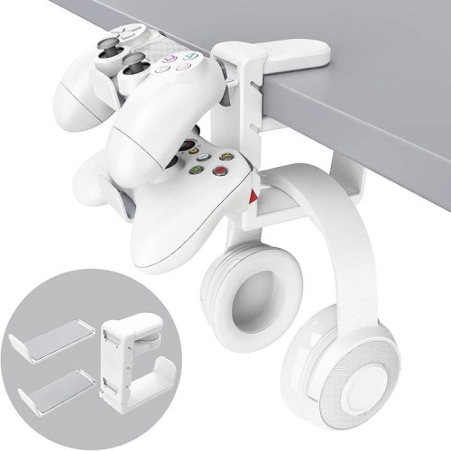 Staffa per cuffia con rotazione di 360 gradi con organizer per maniglia di gioco (bianco)