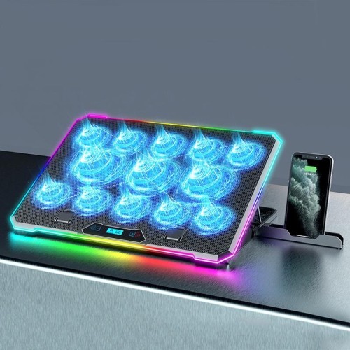 Base radiatore regolabile intelligente per laptop ICE COOREL K15C con effetto di illuminazione RGB, colore: 13 ventole