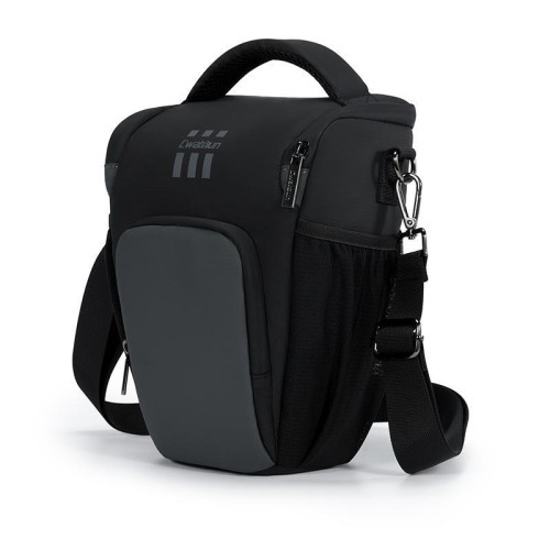 Borsa a tracolla grande e leggera in pelle e materiale per fotocamera Cwatcun D1