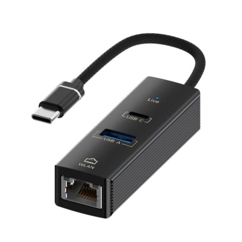 Convertitore di espansione HUB USB-A RJ45 da tipo C a tipo C (nero)
