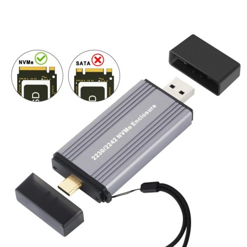 Custodia per disco rigido NVMe USB 3.1 Gen2 NVMe 2230/2242 10 Gbps con doppia interfaccia USB + Type-C a connessione diretta