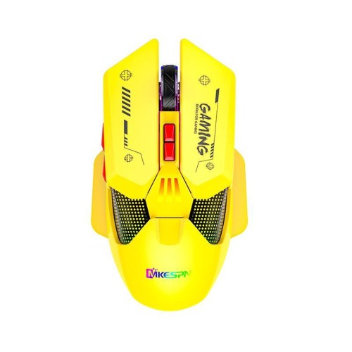 Mouse da gioco MKESPN cablato + 2.4G Dual Mode 10000 DPI Type-C con ricarica rapida, luce RGB, macro programmabili (giallo)