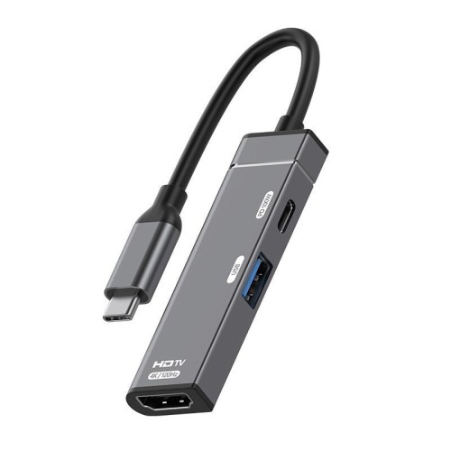 Stazione di docking HUB da tipo C a tipo C, USB-A, HDMI (grigio)