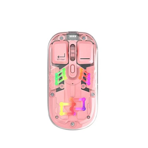 IMICE T300 Mouse luminoso RGB a 4 tasti, 1600 DPI, Bluetooth, doppia modalità, con ricarica, silenzioso, con cover posteriore magnetica (rosa)