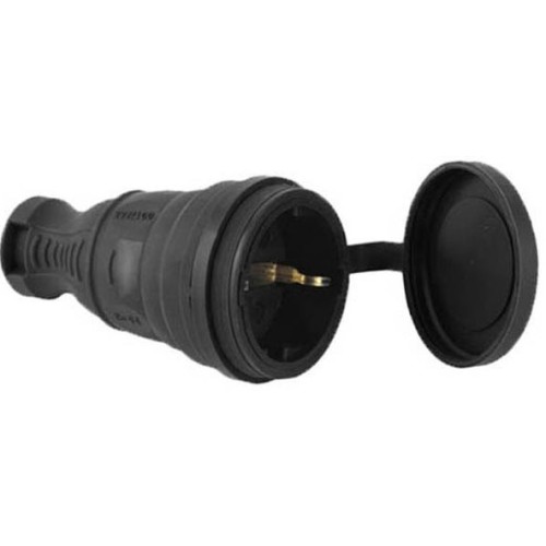 Presa schuko con coperchio in gomma nera Vito