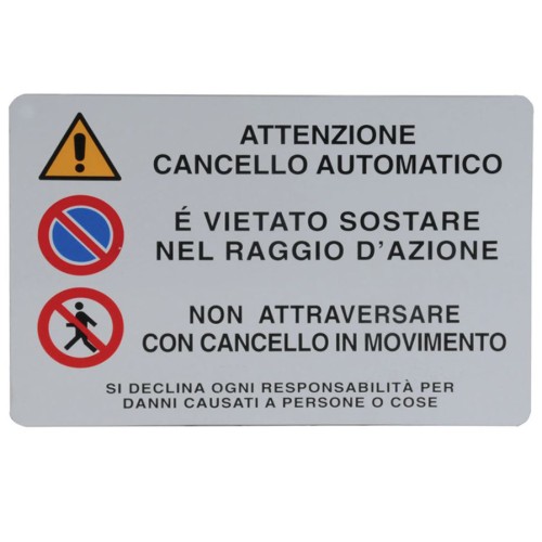 Cartello segnaletico per cancello automatico 30x20cm