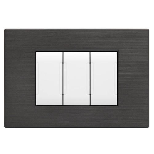 Placca tecnopolimero spazzolato 3 posti antracite compatibile Living International
