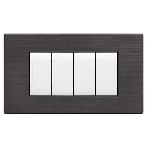 Placca in tecnopolimero spazzolato antracite 4 posti compatibile Living International