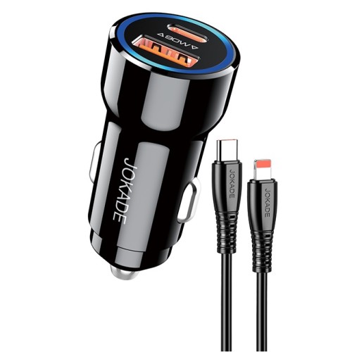 Alimentatore caricabatterie da auto USB/Type-c con cavo Lightning 90W 20V/3A nero JH048
