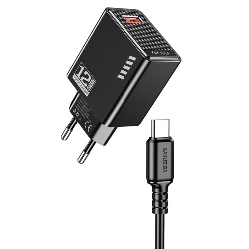 Caricatore USB Type-C USB 5V/2.4A 12W nero  KSC-1236