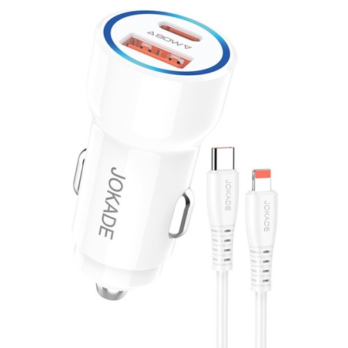 Alimentatore caricabatterie da auto USB/Type-c con cavo Lightning 90W 20V/3A bianco JH048