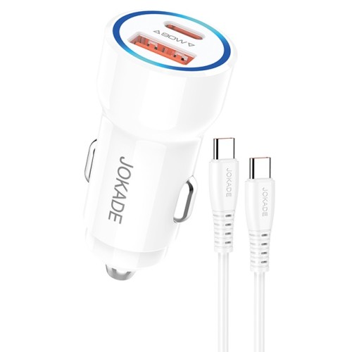 Alimentatore caricabatterie da auto USB/Type-c con cavo Type-C 90W 20V/3A bianco JH048