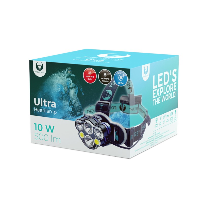 Lampada frontale Ultra 2x 10W/2x  3W 500 lm e 2x batterie 18650 1800mAh Li-Ion