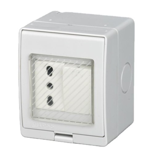 Box stagno da parete IP55 con interruttore e presa 10-16A