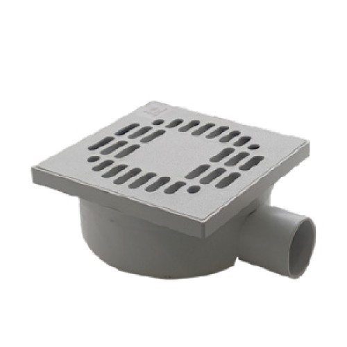 Chiusino orientabile sifonato ribassato in PP grigio con scarico laterale