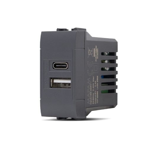 Doppia presa USB USB A - USB tipo C 5V 2.4A nero compatibile Living International