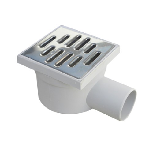 Chiusino orientabile sifonato ribassato 10x10cm in PP con scarico laterale 40mm e griglia in acciaio INOX