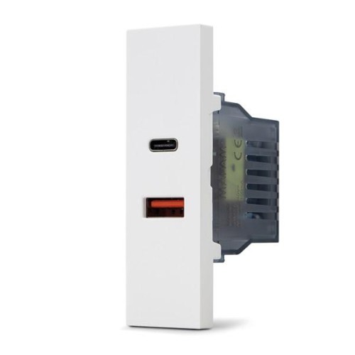 Doppia presa caricabatteria USB A e USB C 5V 2,4A bianco linea ZEN