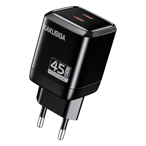 Caricatore doppia porta USB-C PD 45W nero ricarica rapida KSC-1604