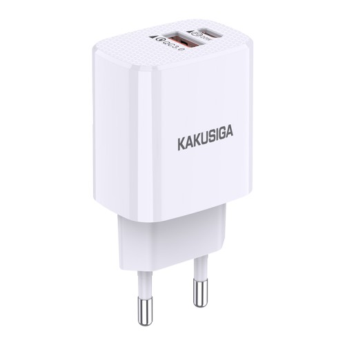 Caricabatterie rapido USB-C 20W + USB-A 18W bianco doppia porta KSC-924