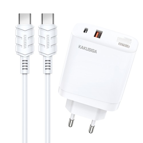 Caricabatterie rapido 40W USB-C + USB-A bianco con cavo Type-C 1m KSC-813