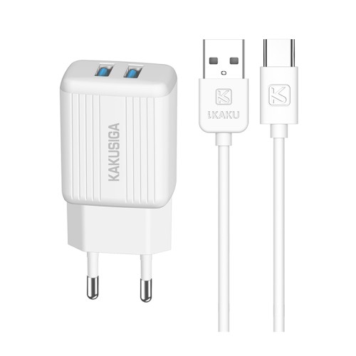 Caricabatterie USB doppia porta 2.4A bianco con cavo Type-C 1m KSC-373