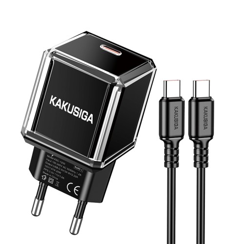 Caricabatterie USB-C PD 20W nero con cavo Type-C 1m KSC-1251