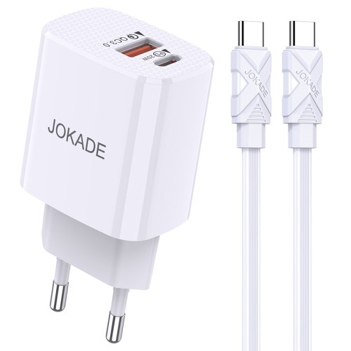 Caricabatterie ricarica rapida USB-C + USB-A 20W con cavo USB-C - USB-C 1m bianco JB042